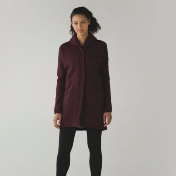 lululemon athletica Sweaters - Lululemon Take You There Burgundy Cardigan Wrap High Collar Thumbholes Size 6